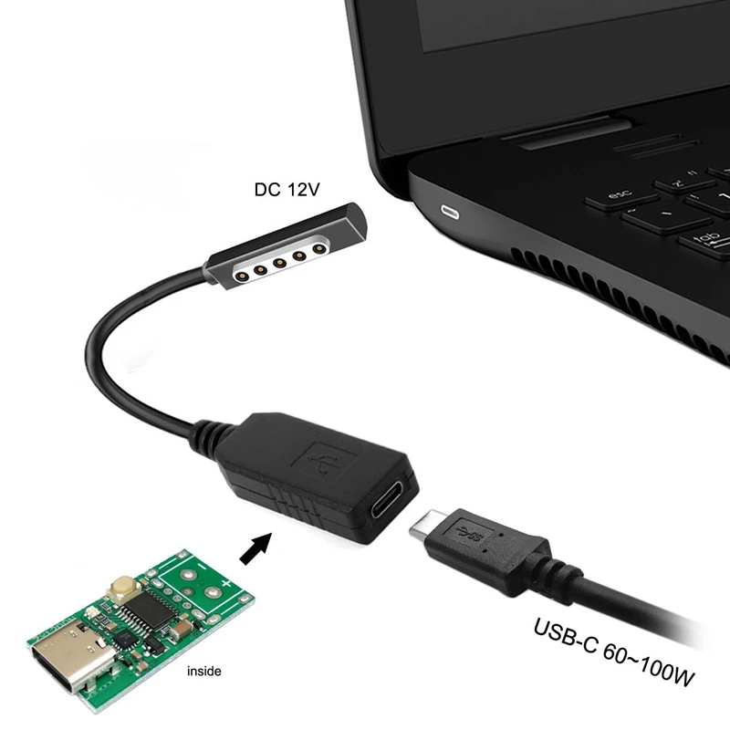 Type C Usb 3,1 Usb-C Женский Dc 12V To Surface Pro 1 Pro 2 зарядное устройство адаптер преобразователь кабельного разъема черный