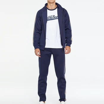 

2019 Men's Tracksuit Gym Sports Jogging Running Athletic Casual Sweat Coat+Pants Set Zippers Elastic Waist