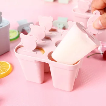 

3 color Frozen Ice Cube Molds Kitchen Tool DIY Ice Cream Tools Bear Handle Mould Tray Pan Popsicle Maker Ice Moulds Maker 6 Cell