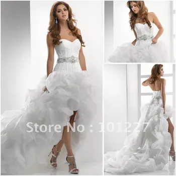 

High Low Sweetheart robe de mariee Beaded-Belt Organza vestido de noiva Front Short Long Back A-Line Bridal Wedding Dress 2019