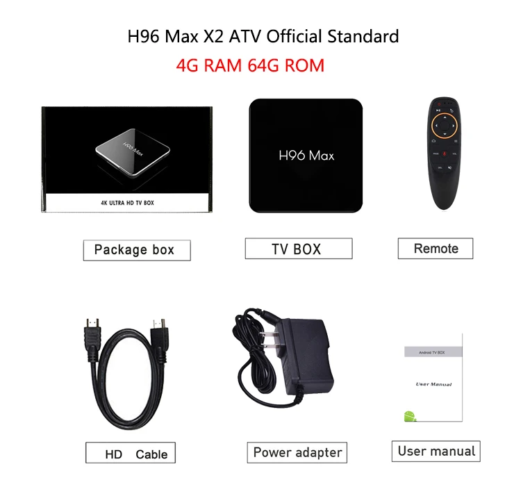 H96 Max X2 ТВ приставка Android 9,0 2,4G/5G Wifi USB3.0 H.265 4K Ultra HD 3D BT LAN 2G 16G/4G 32G/4G 64G Amlogic S905X2 - Цвет: ATV 4GB 64GB