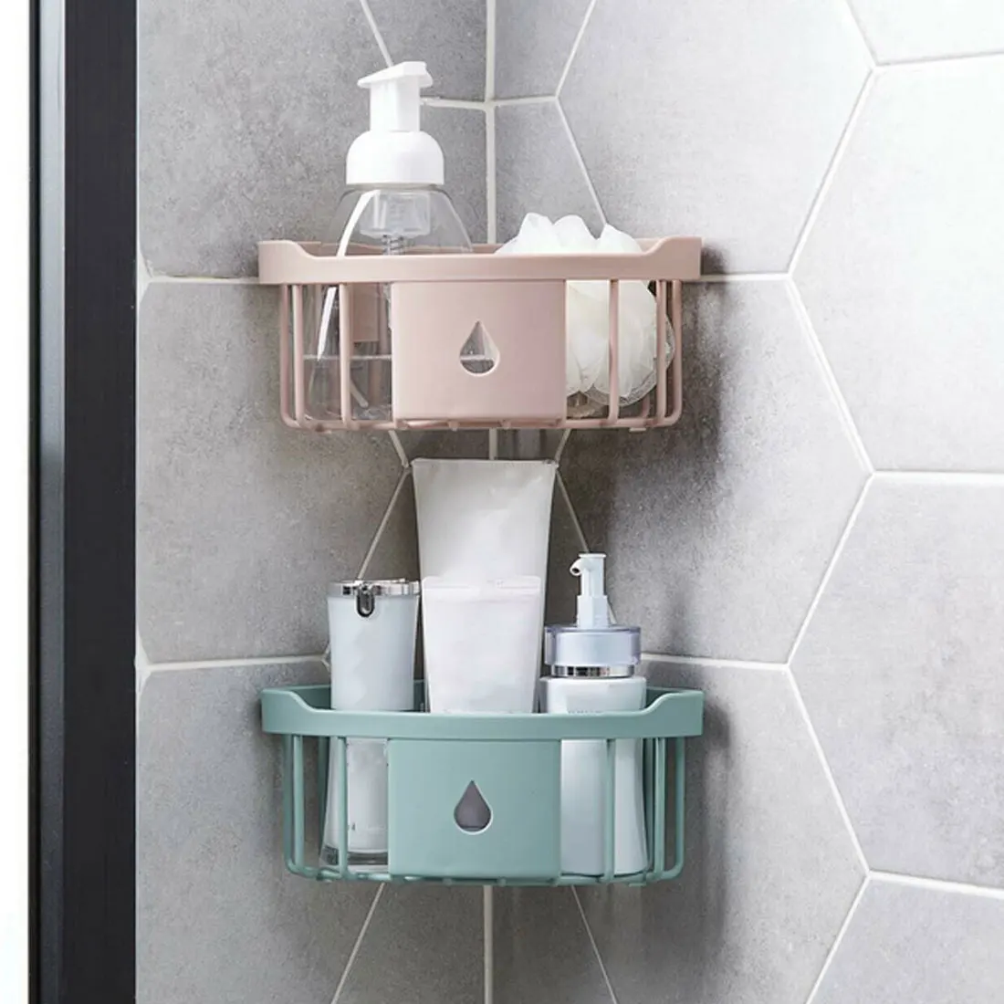 Пластик Afvoer Douche планка Badkamer аксессуары Muur Opknoping Driehoek Rek Badkamer Keuken настенный стеллаж для хранения Органайзер
