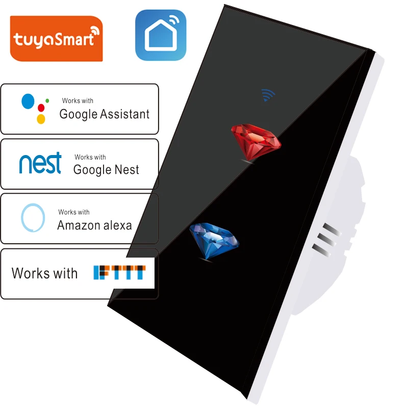 US Standard tuya Smart 1 Way Home Wireless WiFi Wall Light Touch Switch Panel Wall interruptor,Need Neutral line,Diamond pattern