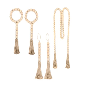 

5 Packs Wood Bead Garland with Tassels 3 Size Suit Farmhouse Beads Rustic Country Decor Prayer Beads Wall Hanging Decor