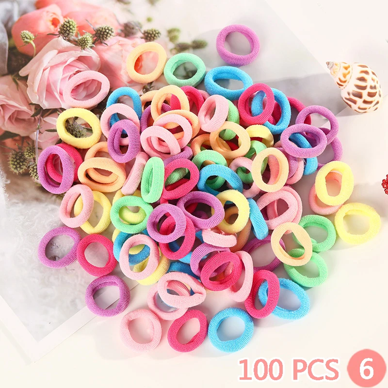 100PCS 6 100 шт./компл. дети милые карамельный Цвет резинка для волос аксессуары для девочек и повязка на голову резинка для волос аксессуары для волос - Окраска металла: 100PCS 6