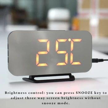 

New Electronic Watch Temperature Display LED Mirror Alram Clock Snooze Function Desk Clock Digital Clock With Battery Nightlight