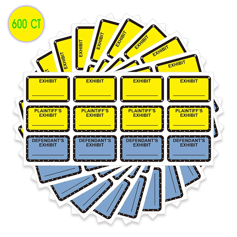 Exhibit Stickers 1X1.65 inch Plaintiff’s Yellow Defendant's Blue Legal Exhibit Labels 600 pcs