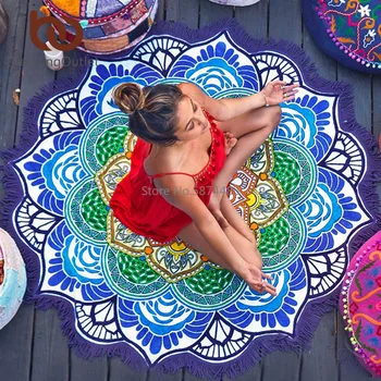 

BeddingOutlet Chakra Beach Towel Tassel Toalla Mandala Tapestry Sunblock Round Cover-Up Bath Towel Lotus Bohemian Yoga Mat 150cm