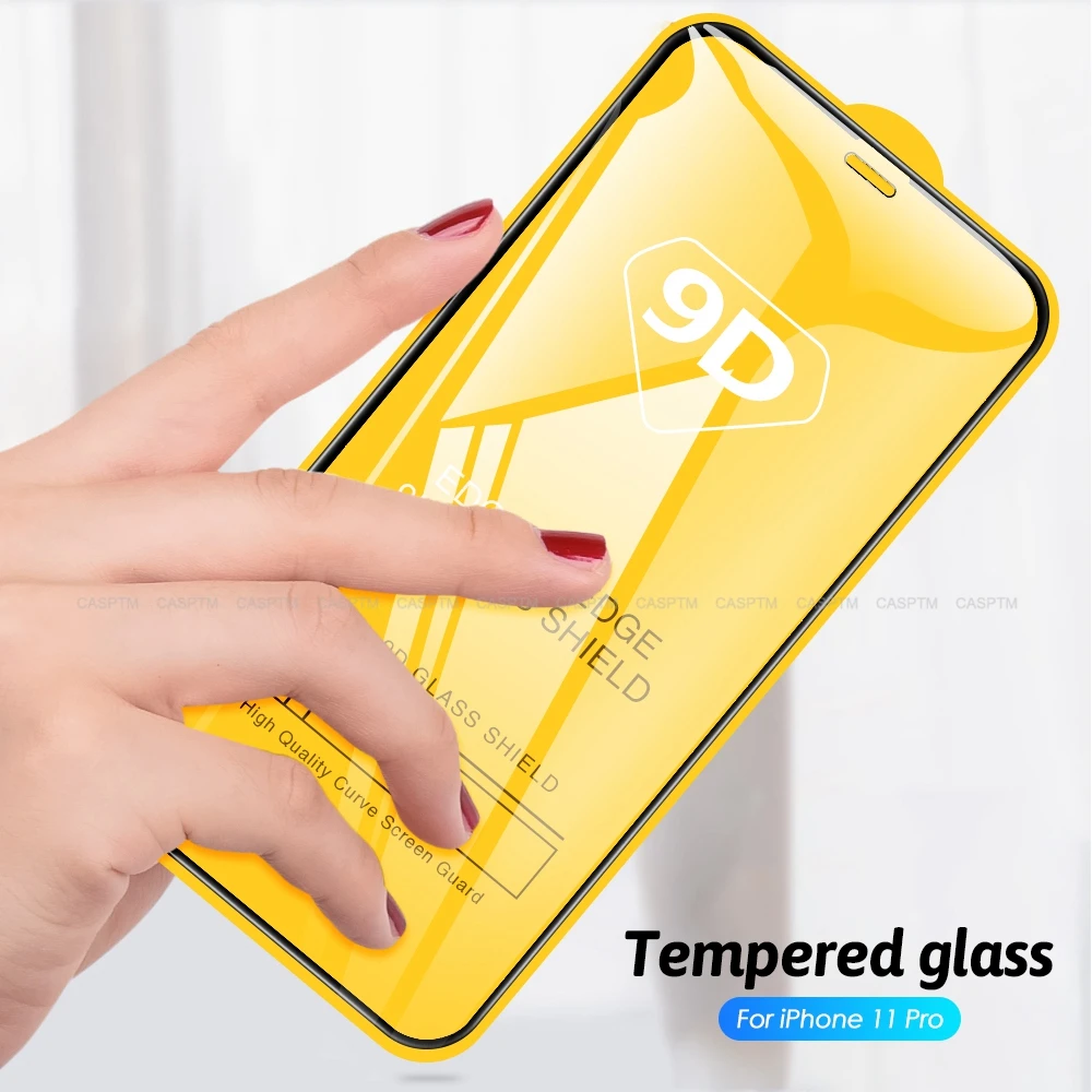 Закаленное стекло 9D с защитой от отпечатков пальцев для iPhone 11 Pro MAX X XR XS полное