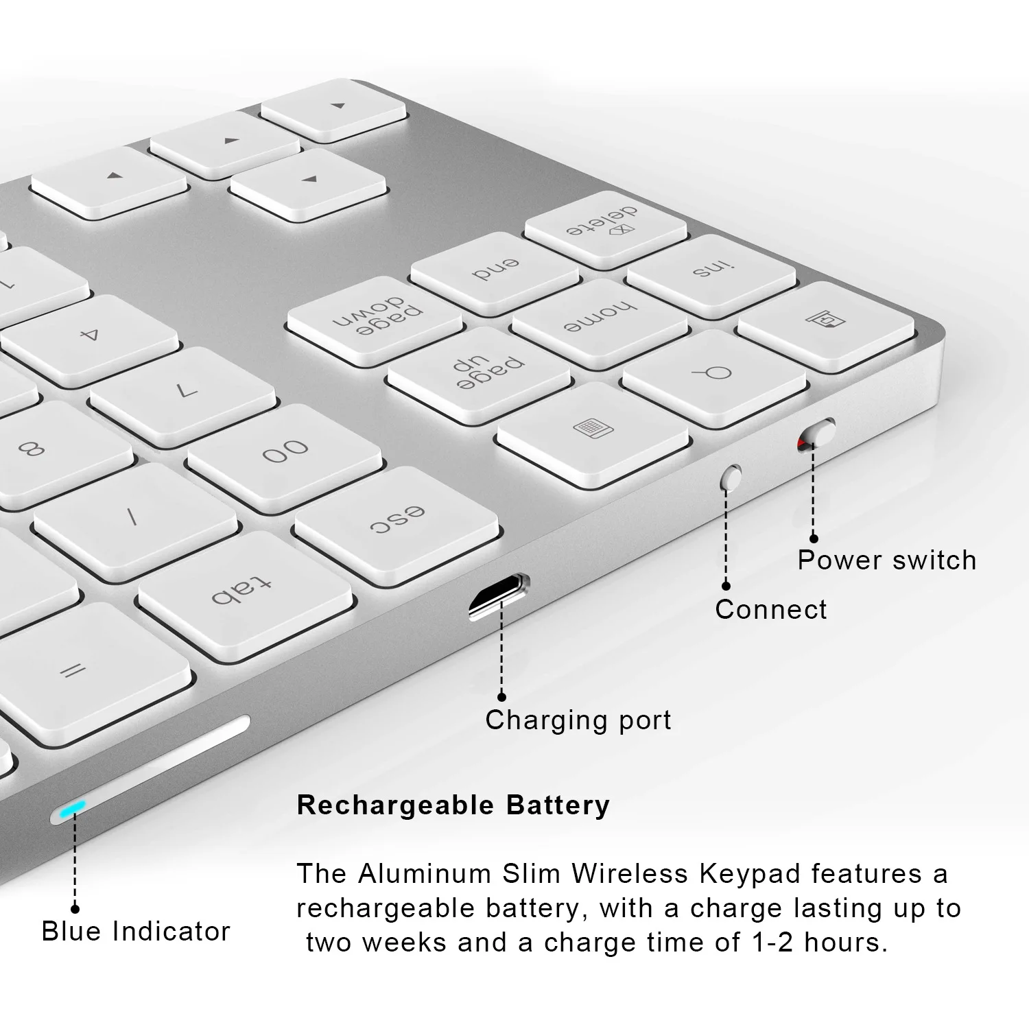 Aluminum Alloy Bluetooth Wireless Numeric Keyboard Rechargeable 34 Keys Mini Keypads for Windows Mac OS Android Laptop PC