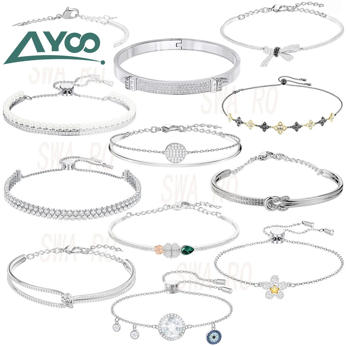 AYoo высокое качество SWA Новая мода сверкающий танцевальный браслет леди блестящие круглые прыжки кристалл цветок лук браслет