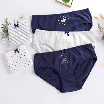 

Sweet Dream Moon Star Pattern Cotton Panties For Women Bow Stripe Underwear Girl Soft Sexy Lingerie Female Brief UW40