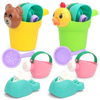 

Children playing in the sand mini bath bathroom playing water 4 piece set shower baby kettle set soft rubber beach bucket toy