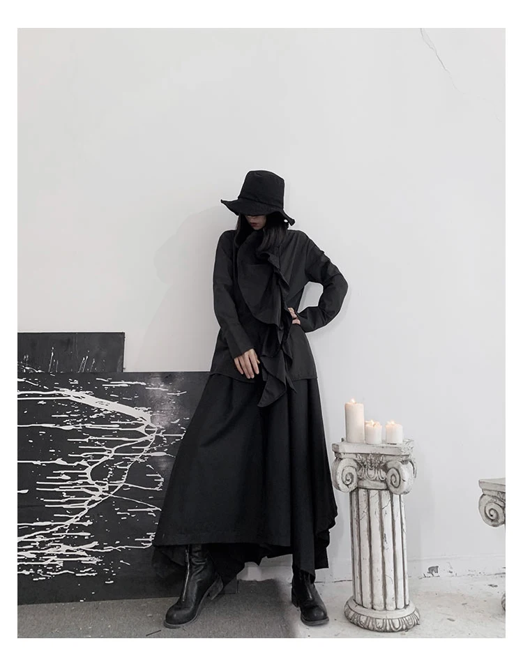 New Korean Style Women Long Sleeve Solid White Black Blouse Shirt Vertical Ruffles Ladies Stylish Casual Blouses 1207B-04