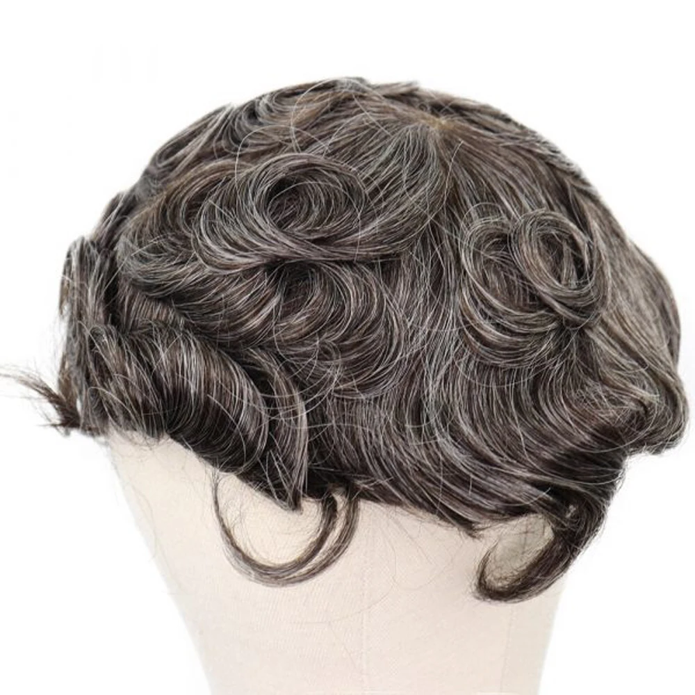 US $181.76 BYMC Mens Toupee Mono Toupee Human Hair Natural Hairline Full Lace Replacement System With 40 Gery Clipscorta Pelo Hombre