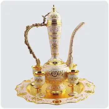 

Wedding Film Antique Zinc Alloy Long Strength Wine Set Flagon Wine Glass Metal Costume Drama Flagon Set