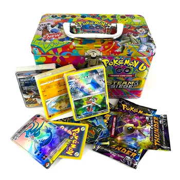 

Takara Tomy Pokemon Card Metal Box Table Card Game MEGA Trainer Energy Collections Board Cards Battle Toys 153cards for Kids