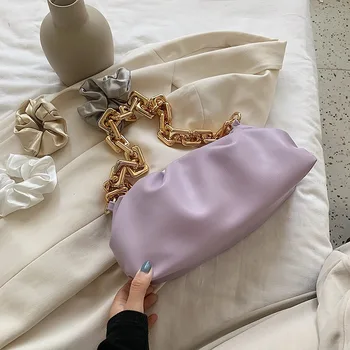 

Gold Chain Small Cloud Bags for Women New Summer PU Leather Female Shoulder Handbags Solid Color Ladies' Travel Crossbody Bags