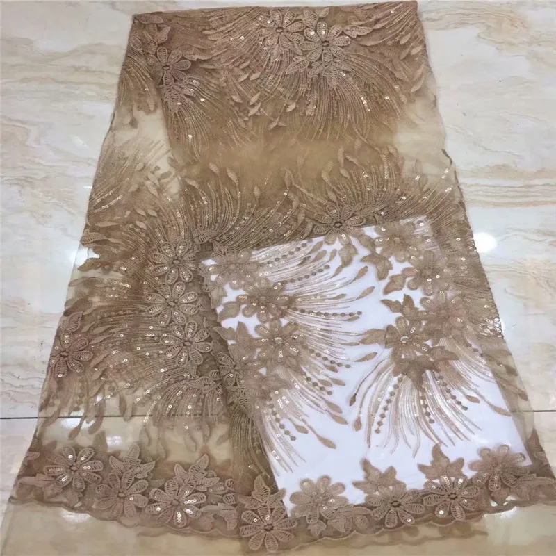 

2019Latest Popular Designs pink gold sequins Fabric 5Yards African Lace Fabric High Quality indian silk George lace fabric white