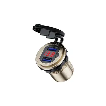 

12V/24V Aluminum QC3.0 Dual USB Car Charger Fast Charge with Voltmeter Switch