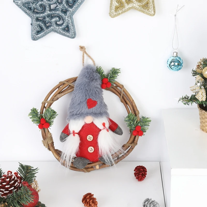 

Plush Gnome Rattan Wreath Christmas Garlands With Swedish Santa Tomte Front Door Wreaths For Home Wall Decor