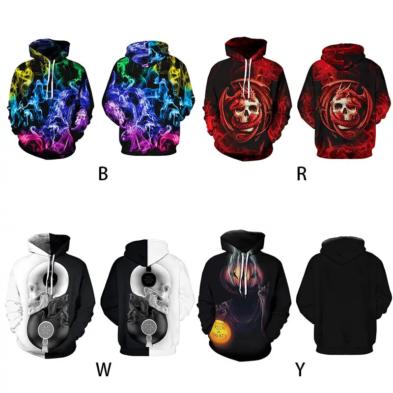 

Men Halloween Pullover Sweater Hoodie Digital Print Long Sleeve Casual Warm Autumn Loose Tops