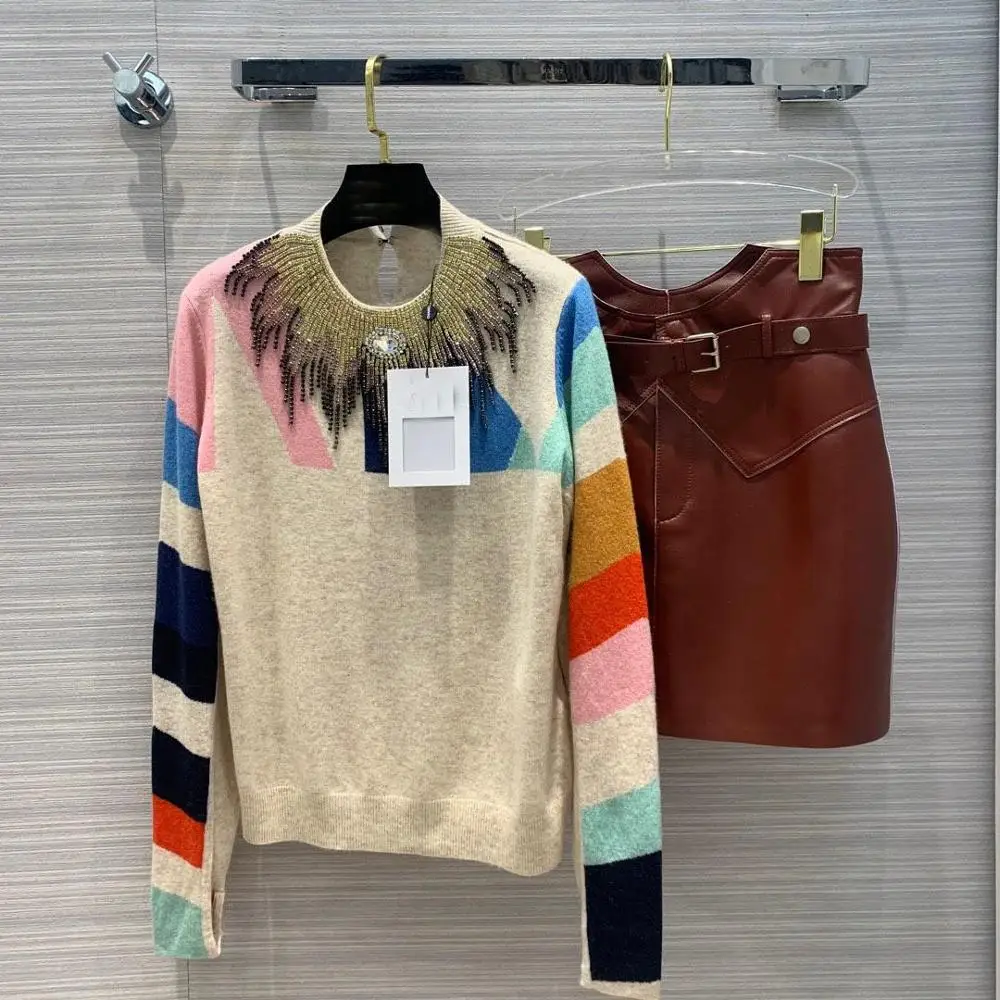 

luxury women high quality diamonds wool sweater female knitted sweater pullover gdnz 8.21