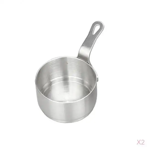 2Pcs Portable Soup Pot Cooking Tools Non-stick Milk Pot Mini Sauce Cooking Pan Stockpot Kitchen Cookware Stainless Steel, 50ml