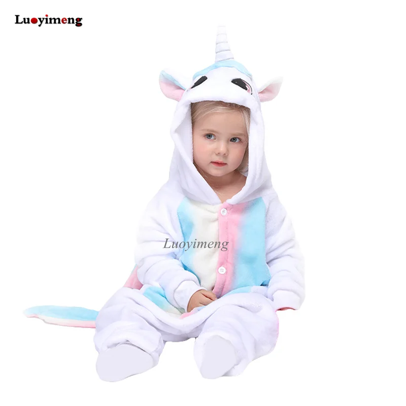 Kigurumi/Детские пижамы для девочек и мальчиков; одежда для сна с единорогом; фланелевый детский Пижамный костюм с рисунком животных; зимние костюмы с котом - Цвет: pink-rainbow