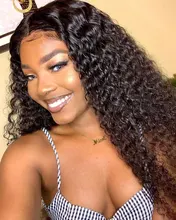 Transparent Lace Wig Human-Hair-Wigs T-Part Deep-Wave-Frontal Curly Wavy Brazilian And