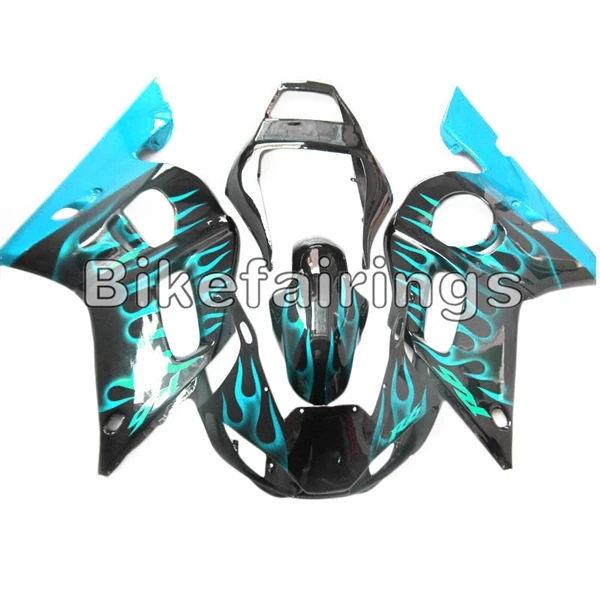 Sportbike Cowlings для Yamaha YZF-600 R6 1998 1999 2000 2001 2002 R6 ABS впрыска полный черный и синий пламя чехлы