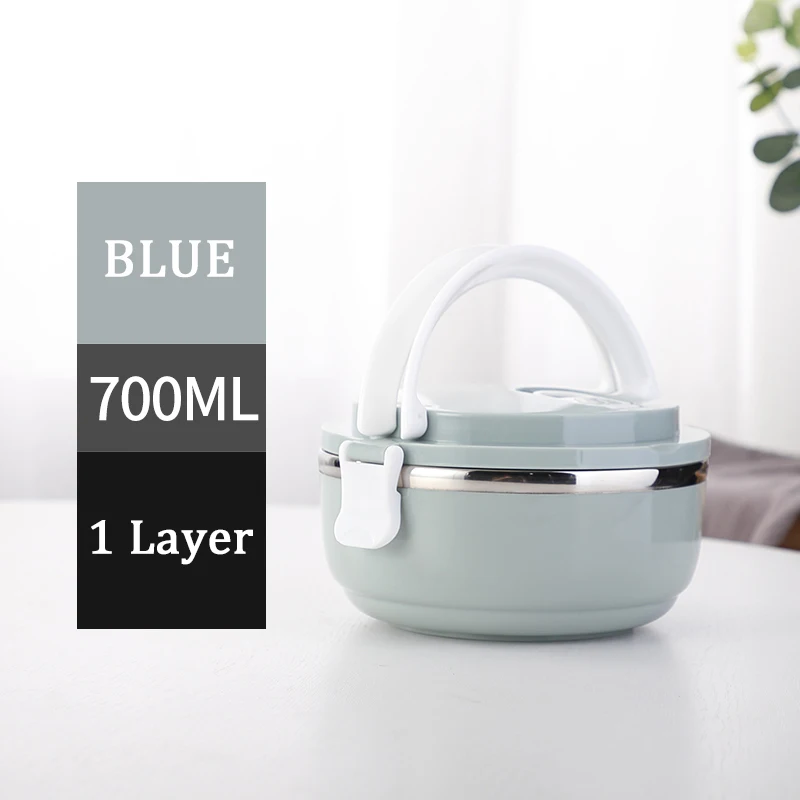 JpA-1Layer-Blue 304 нержавеющая сталь японский контейнер для завтрака термо для еды портативный ланчбокс для детей пикника офиса работников школы - Цвет: JpA-1Layer-Blue