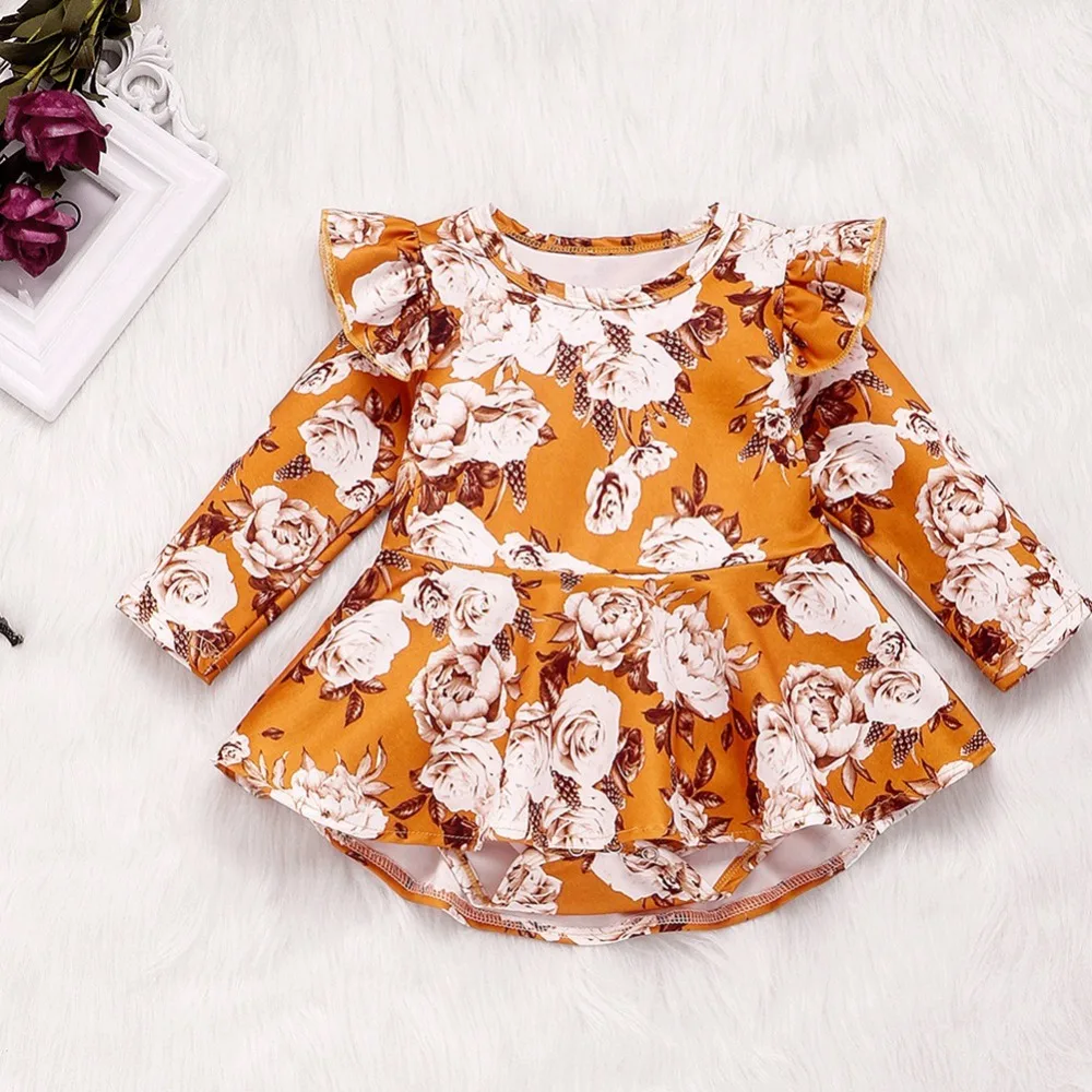 Kids Baby Flower Dress Girls Long Sleeve Party Princess Dress Long Sleeve Baby Romper Dresses Spring Cute Children Clothes