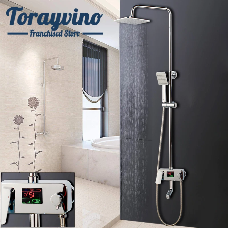 

bathroom constant temperature shower set rectangle shower brass chrome faucet 3 kinds water way thermostatic shower system