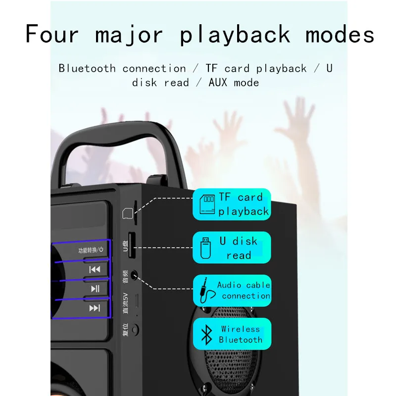 Большой мощности стерео Bluetooth динамик беспроводной сабвуфер тяжелый музыкальный плеер бас ЧМ радиодинамики поддержка ЖК-дисплей TF F4075