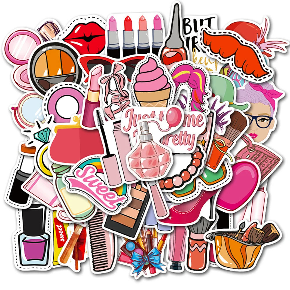 

10/30/50PCS Cute Girls Woman Cosmetics Stickers DIY Motorcycle Travel Luggage Guitar Skateboard Waterproof Cool Decal Stickers