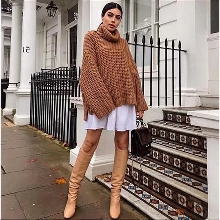 Diwish Knitted Wnter Clothes Women Turtleneck Sweater Coffee Full Loose Pullover Korean Cheistmas Girl Fashion Top Striped Shirt | Женская