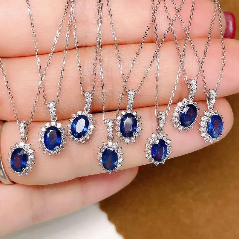 Huitan Dainty Blue Cubic Zirconia Pendant Necklace Wedding Ceremony Party Luxury Accessories for Women Fancy Gift Trendy Jewelry - Image 4