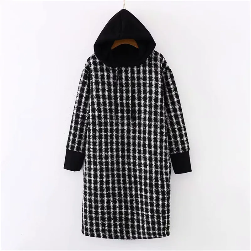 

2020 Europe And America Spring New Style Retro Elegant Graceful Woolen Plaid Hooded Loose-Fit Versatile Hoodie Skirt Women's