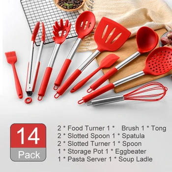 

Hot 14pcs Cooking Tools Set Premium Silicone Kitchen Cooking Utensils Set With Storage Box Turner Tongs Spatula Soup Spoon