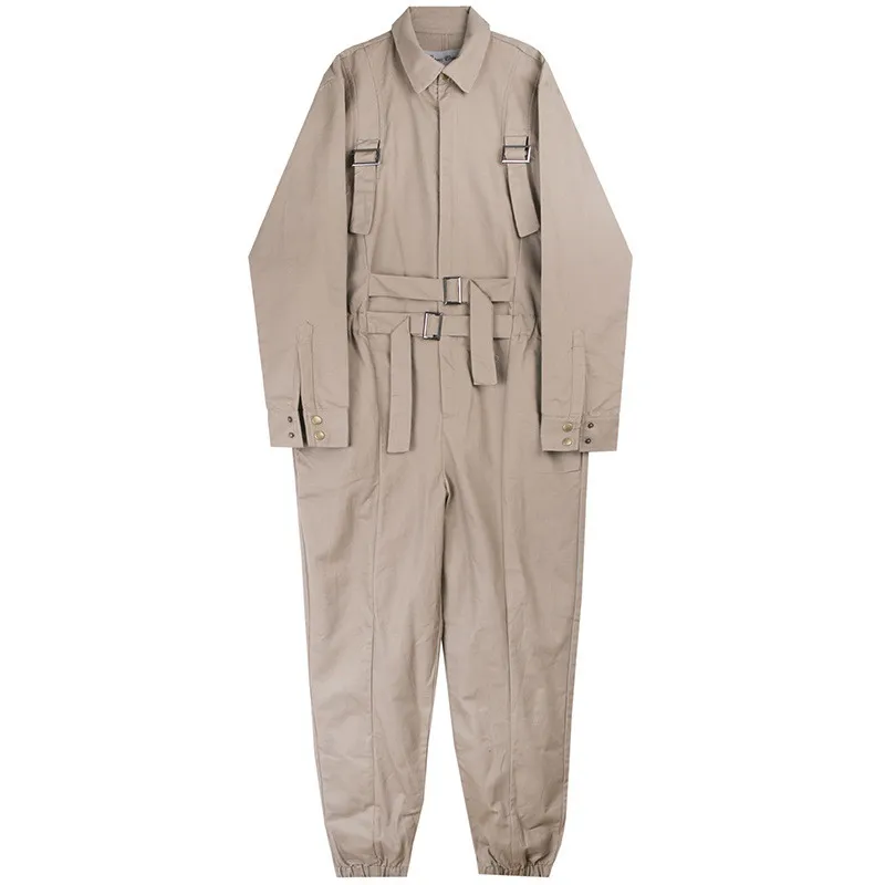 Long Sleeve Jumpsuits Overalls for Men Bandage One-piece Cargo Pants Men's Fashion Khaki Jumpsuit One Piece Suit Work Clothes | Мужская