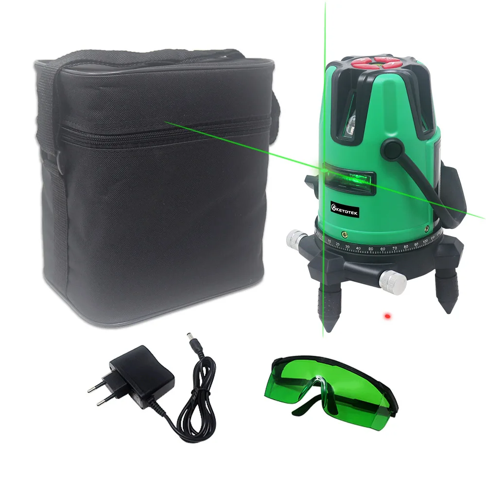 US Plug 5 Line 6 Points Cross Line Red Beam Laser Level Self-Leveling Horizontal and Vertical Leveling Tool Set