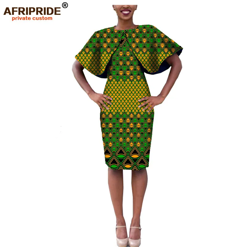 Африканское осеннее женское платье AFRIPRIDE, индивидуальное Повседневное платье до колена с рукавом-накидкой, супер восковой хлопок, большие размеры A722561 - Цвет: 525J