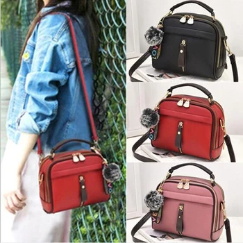 

Fashion Women Handbag PU Leather Women Messenger Bags With Ball Toy Female Shoulder Bags Ladies Party Handbags 2020