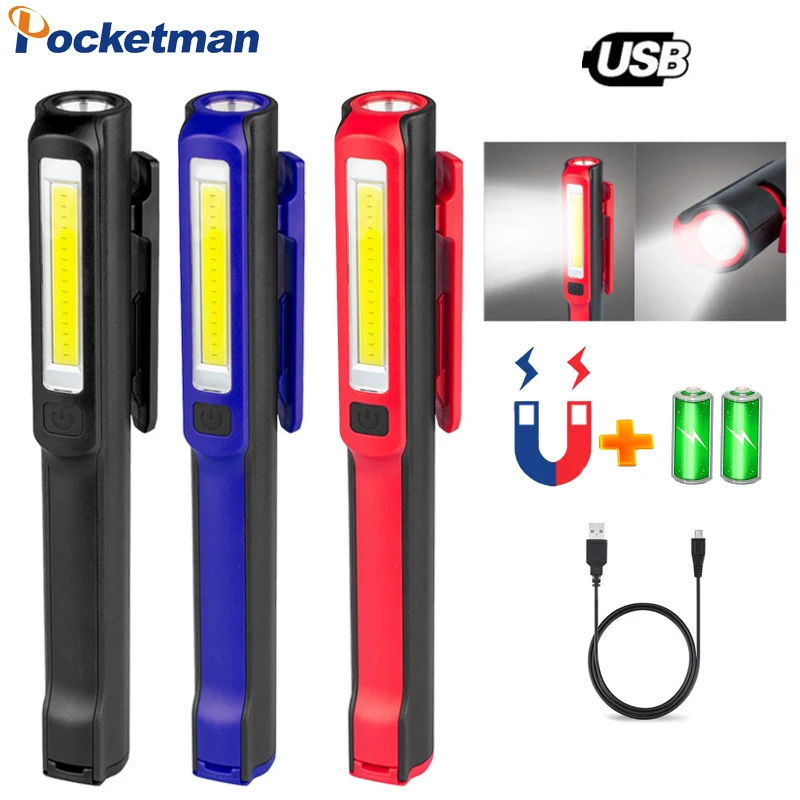 Портативный COB ручка клип ручной фонарь рабочий светильник зарядка через USB