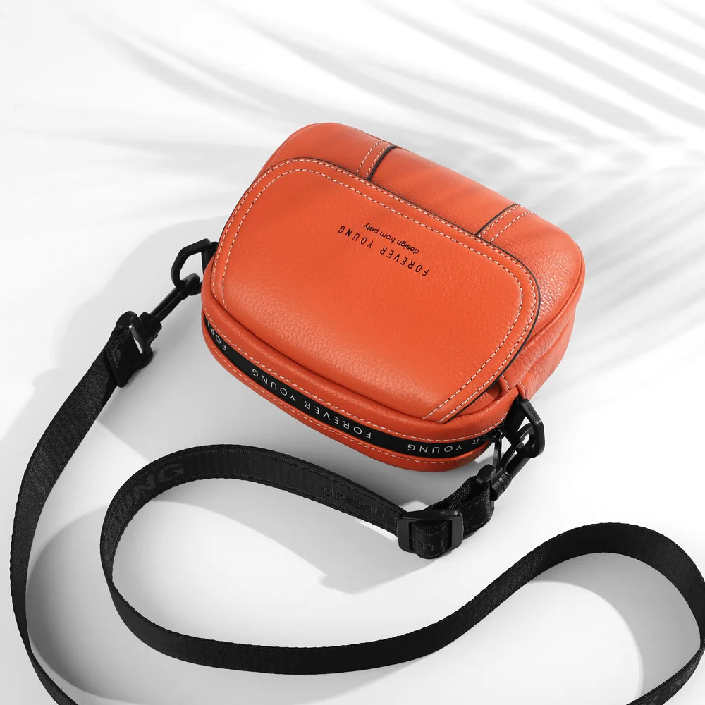 

First Layer Nappa Leather Square Sling Bag Western Style Versatile Wide-Strap Women's Single-shoulder Crossbody Bag Zipper Small