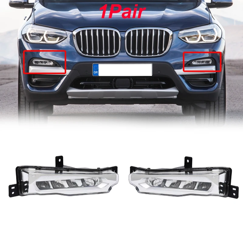 

MagicKit Pair Front LED Fog Light Lamp Daytime Running Light Assembly for BMW G01 X3 G02 X4 SUV 2018-19 63177412527 63177412528