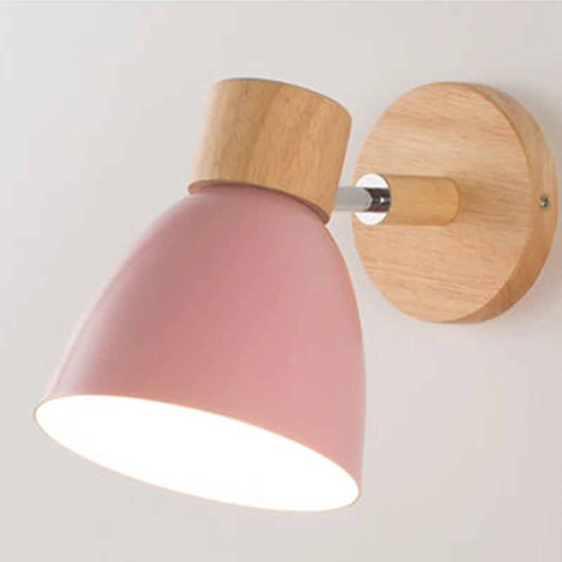 kitchen wall lights PHYVAL Nordic Wall Lamp Bedside Wall Light Wooden Wall Sconce For Bedroom Living Room Home Lighting E27 Macaroon Steering Head swing arm wall lamp Wall Lamps