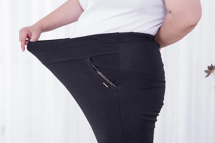 Женские брюки, большие размеры 2XL-7XL, женская одежда среднего возраста, черные брюки с высокой талией, Офисная Женская одежда, винтажные брюки J490