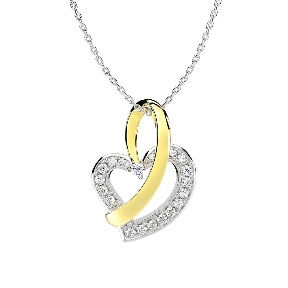 Yellow Gold Wong Rain Романтический стерлингового серебра 925 искусственный муассанит драгоценный камень Любовь Сердце женщин кулон ожерелье ювелирных изделий - Цвет камня: Yellow Gold